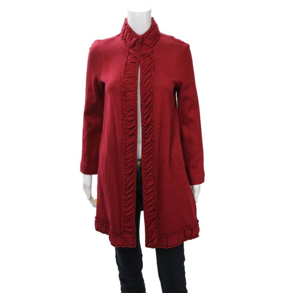 Pure Essence Womens Red Collared Long Sleeve Coatigan Size XS